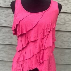Eyeshadow women’s S, racer back tiered tank top with embroidery on back